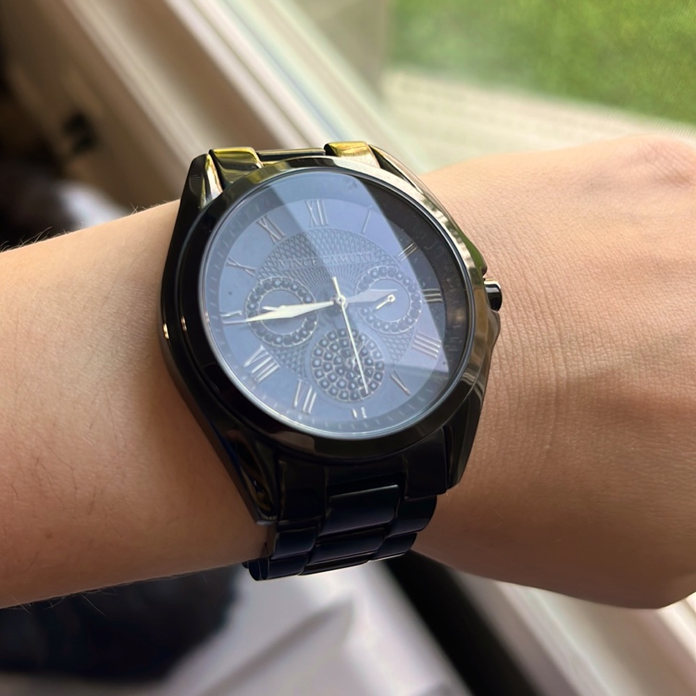 Black Ceramic Vince Camuto Watch with Black Stones